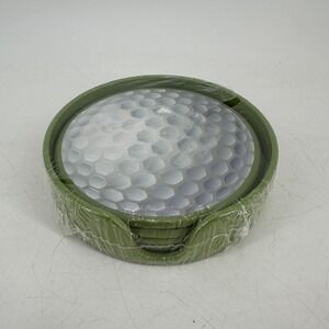 Pfaltzgraff Golf Ball Coaster Set of 4 with Green Holder 5293323 New